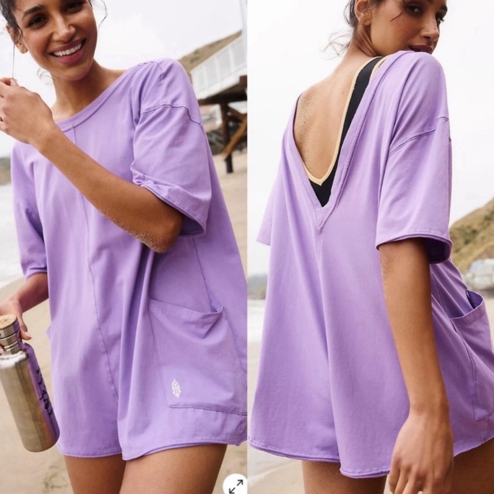Free People Hot Shot Tee Romper, Various Sizes NWT (DARK PURPLE💜) - Picture 1 of 7
